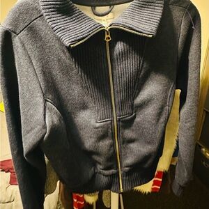 Maurices Navy Blue Jacket with Gold Zipper